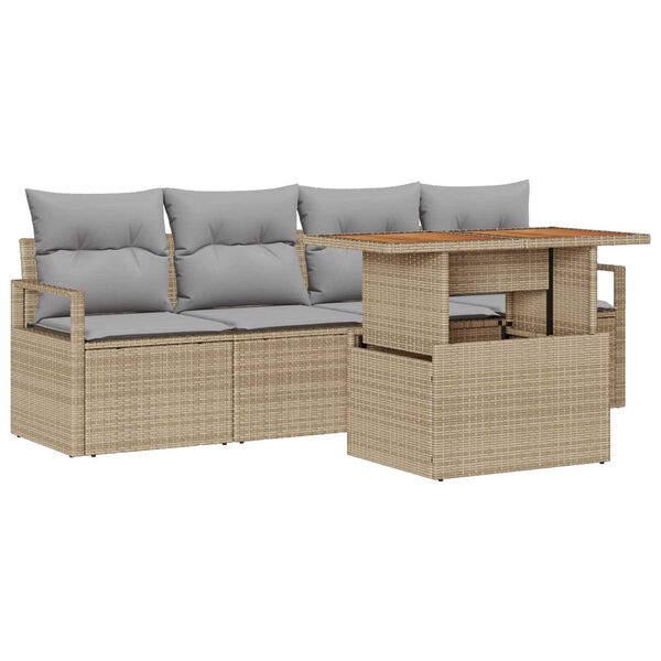 vidaXL Tuin Sofa Set met kussen 5 pcs beige en lichtgrijs
