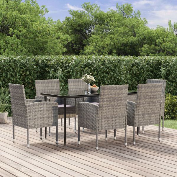 vidaXL 7-delige Tuinset met kussens poly rattan antracietkleurig