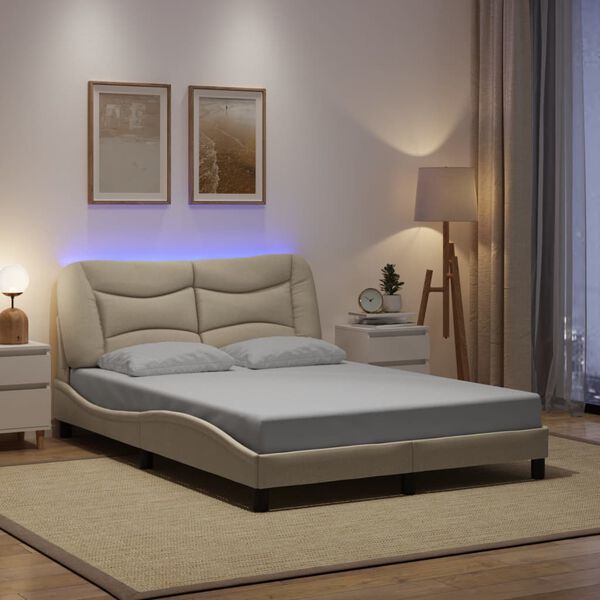 vidaXL Bedframe met LED zonder matras "Hvar" 140x190 cm stof cr&egrave;me