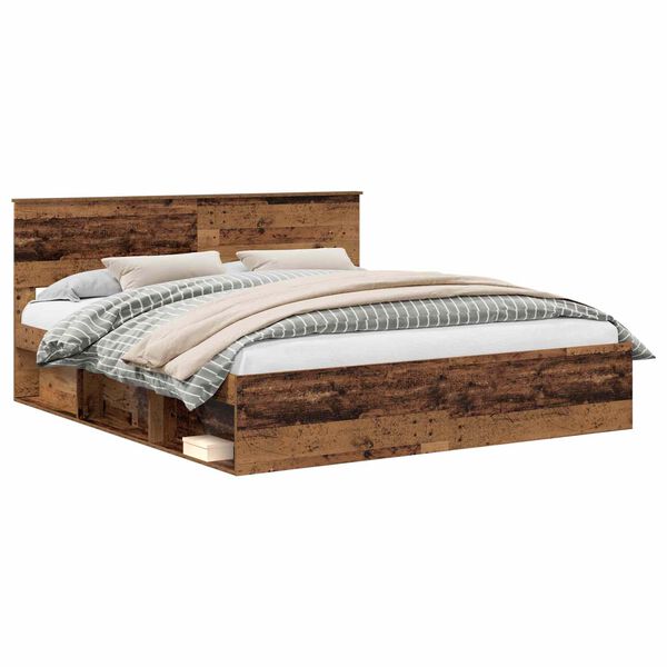vidaXL Bedframe met hoofdeinde Oudhout 200 x 200 cm Bewerkt hout