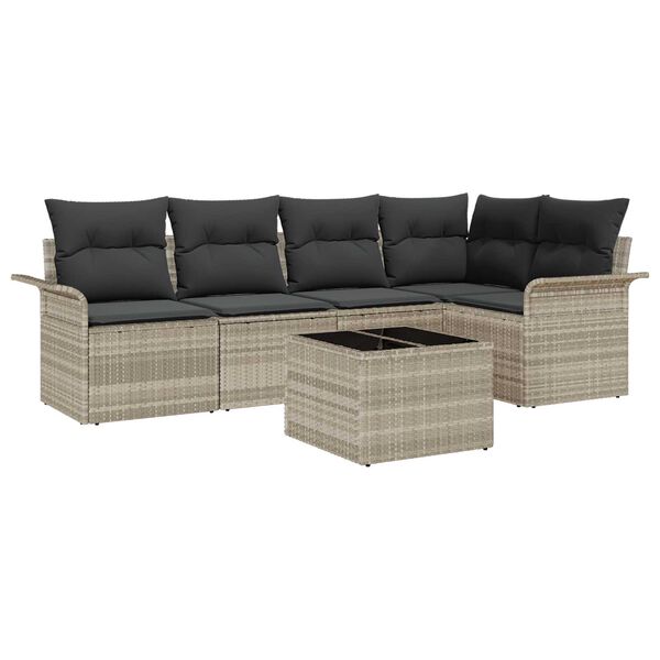 vidaXL Tuin Sofa Set met kussen met opslag 6 pcs Lichtgrijs Poly riet