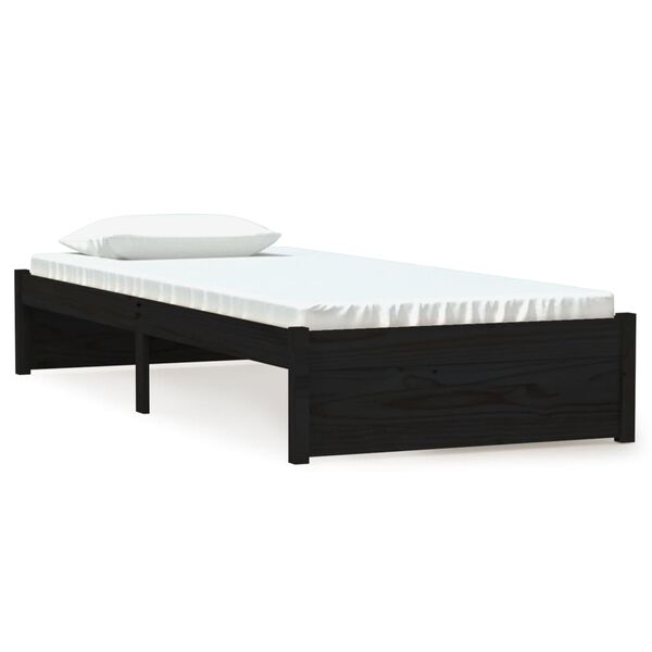 vidaXL Bedframe massief hout zwart 75x190 cm