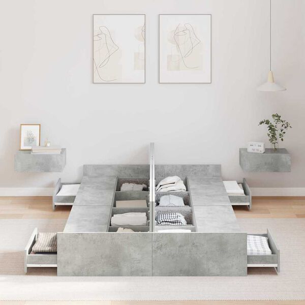 vidaXL Opbergbedframe met lade Beton Grijs 120 x 190 cm Bewerkt hout