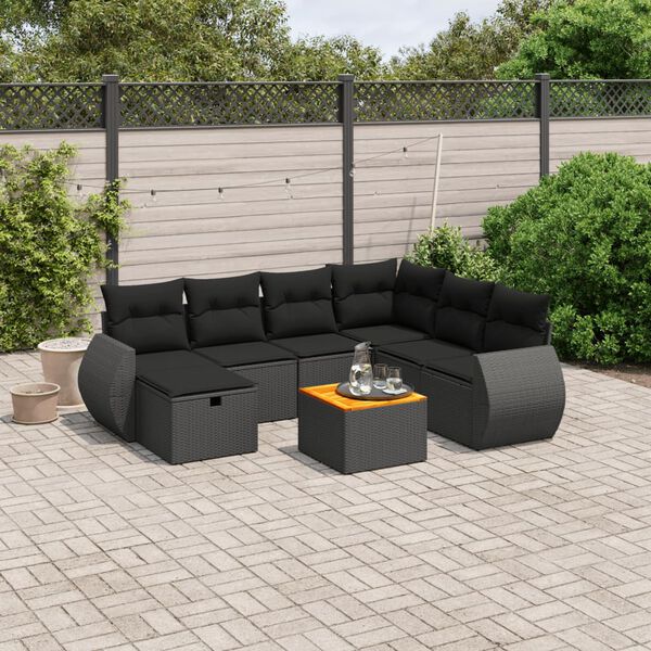 vidaXL 8-delige Loungeset met kussens poly rattan zwart