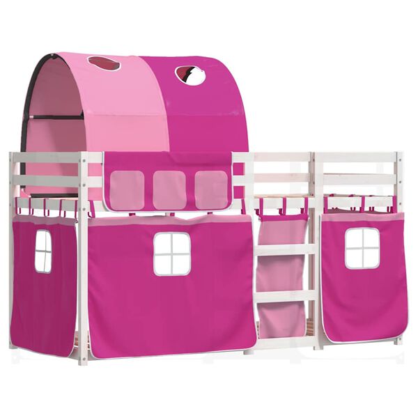 vidaXL Stapelbed met gordijnen 90x190 cm grenenhout roze