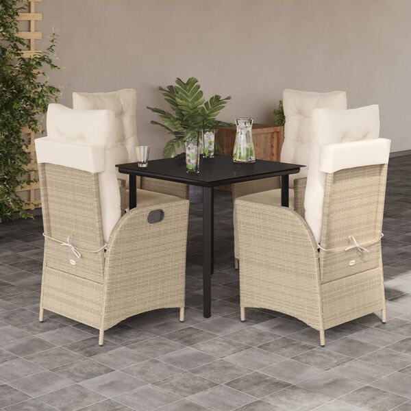 vidaXL 5-delige Tuinset met kussens poly rattan beige