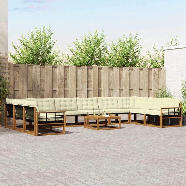 vidaXL Buiten bankenset met kussen 11 pcs Natuurlijk en Cr&egrave;me