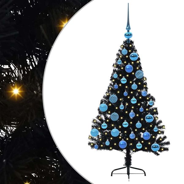 vidaXL Kunstmatig Voorverlicht Kerstboom met 150 LED Zwart 120 cm PVC