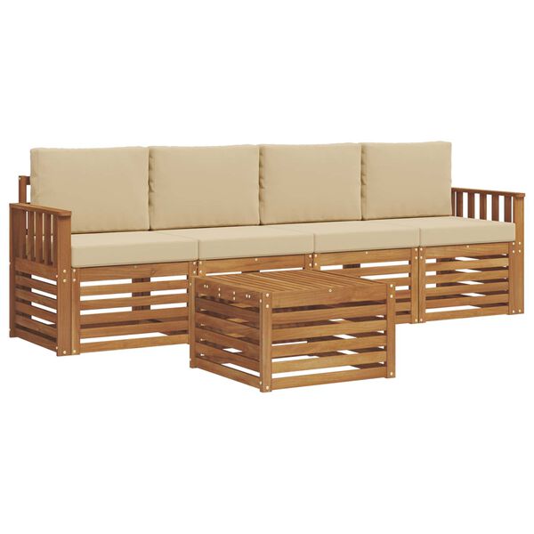 vidaXL Sofa-Sets 5 pcs Natuurlijk en Beige Massief Acaciahout