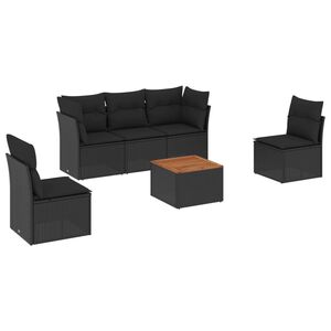 vidaXL 6-delige Loungeset met kussens poly rattan zwart