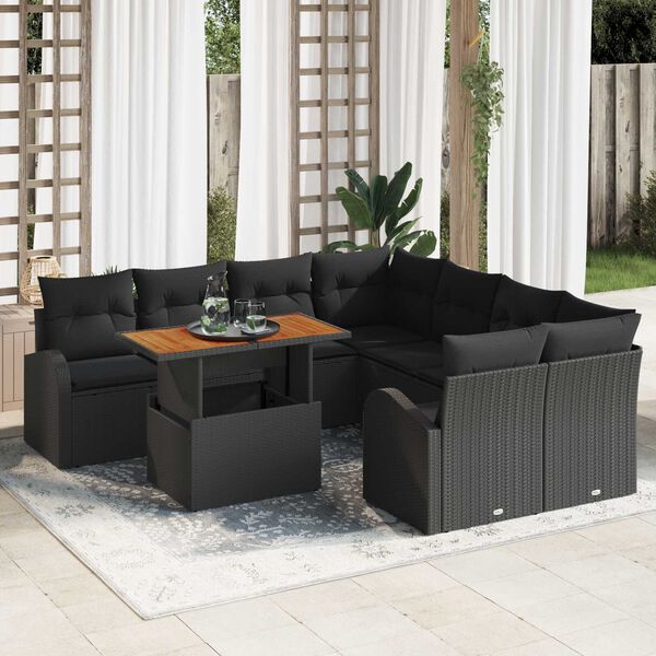 vidaXL Tuin Sofa Set met opslag 9 pcs Zwart Poly riet