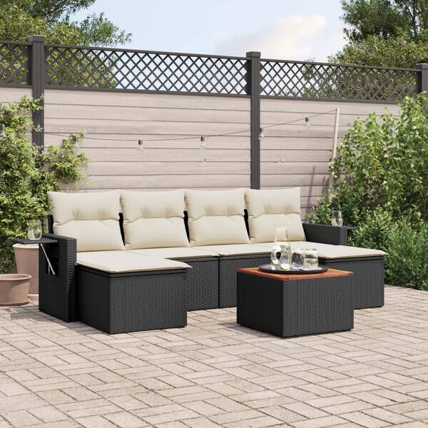 vidaXL 7-delige Loungeset met kussens poly rattan zwart