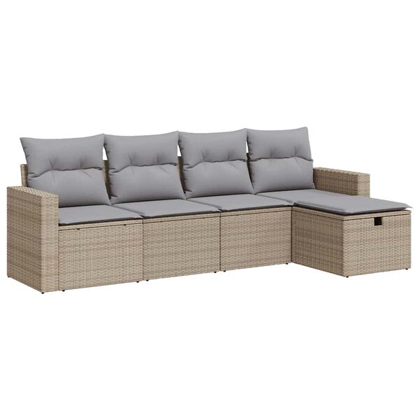 vidaXL 5-delige Loungeset met kussens poly rattan beige