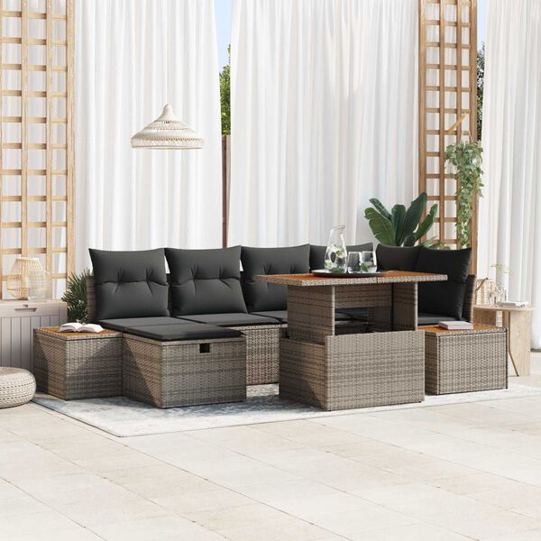 vidaXL Tuin Sofa Set met kussen met opslag 7 pcs Grijs Poly riet