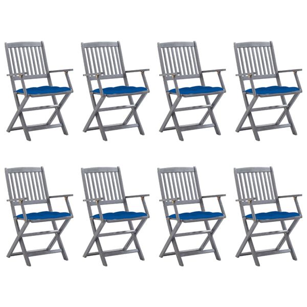 vidaXL Tuinstoelen 8 st inklapbaar met kussens massief acaciahout