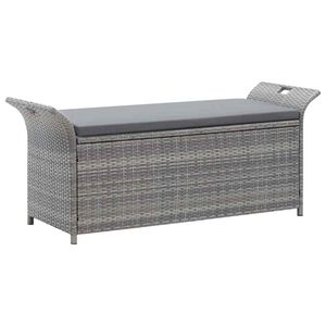 vidaXL Opbergbankje met kussen 138 cm poly rattan grijs