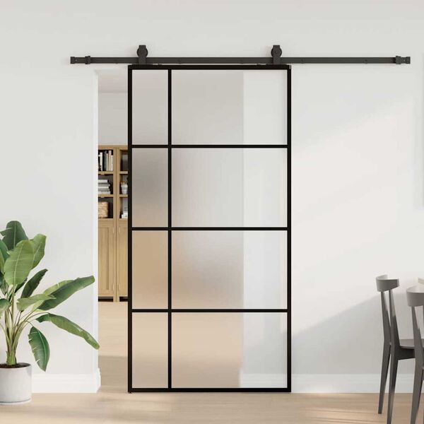 vidaXL Schuifdeur met beslagset 102,5x205 cm ESG glas zwart