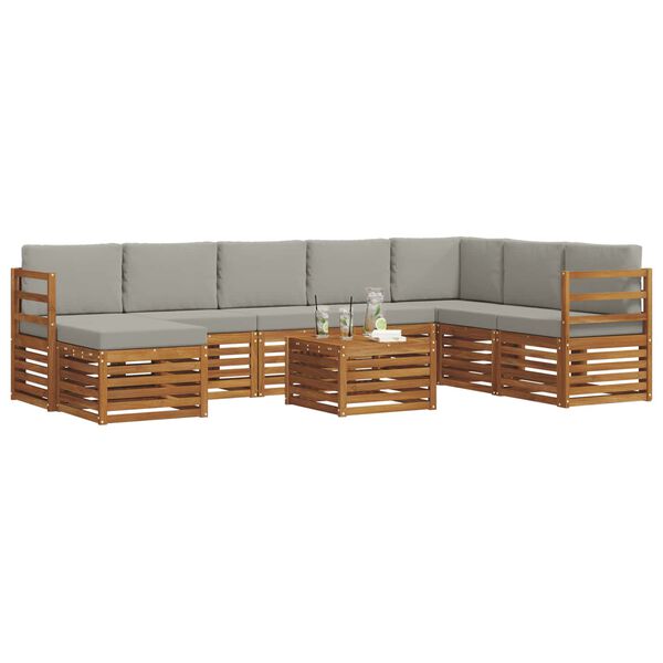 vidaXL Sofa-Sets 9 pcs Natuurlijk en Lichtgrijs Massief Acaciahout