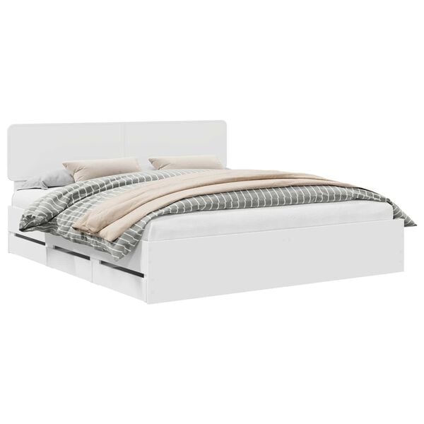 vidaXL Bedframe met hoofdeinde Wit 200 x 200 cm Geconstrueerd hout