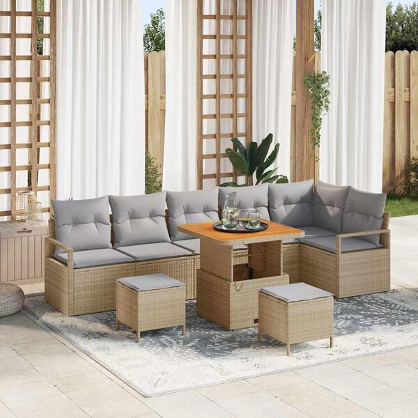 vidaXL Tuin Sofa Set met kussen met opslag 9 pcs Beige en Licht Grijs