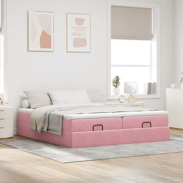 vidaXL Ottoman bed met matrassen 180x200cm fluweel roze