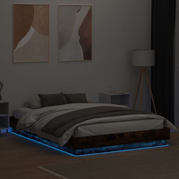 vidaXL Bedframe met LED-verlichting gerookt eikenkleurig 160x200 cm