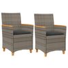 vidaXL Tuinstoelen 2 st met kussens poly rattan en massief hout grijs
