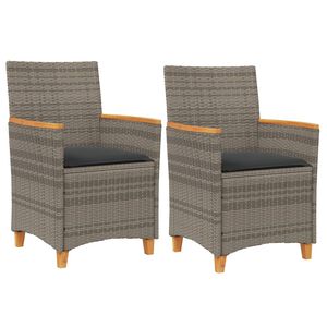 vidaXL Tuinstoelen 2 st met kussens poly rattan en massief hout grijs