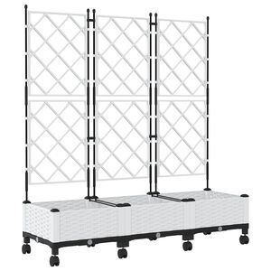 vidaXL Tuinplantbak met schutting en wielen 3 st Wit PP