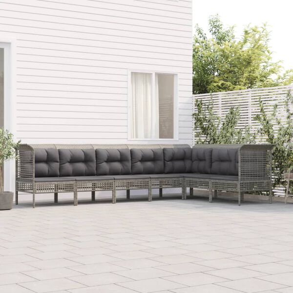 vidaXL 7-delige Loungeset met kussens poly rattan grijs
