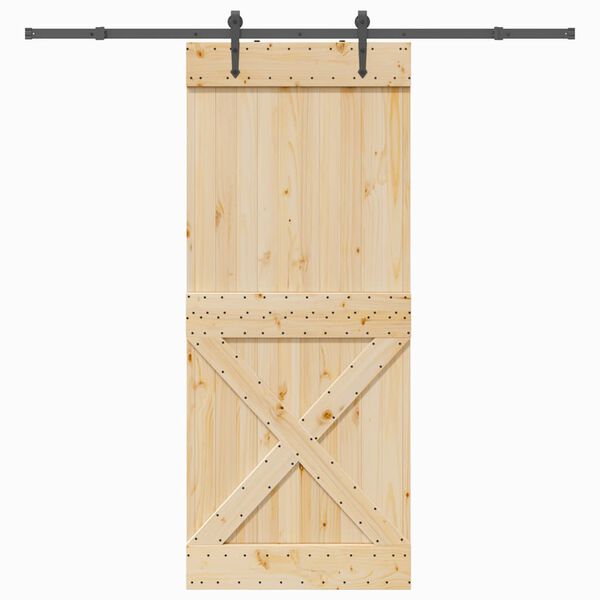 vidaXL Schuifdeur met beslag 95x210 cm massief grenenhout