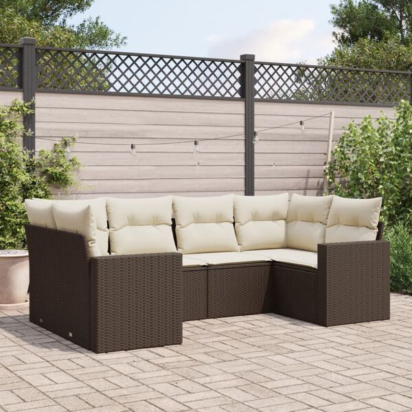 vidaXL 6-delige Loungeset met kussens poly rattan bruin