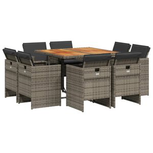 vidaXL 9-delige Tuinset met kussens poly rattan grijs