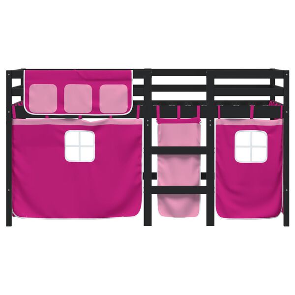 vidaXL Kinderhoogslaper met gordijnen 90x190 cm grenenhout roze