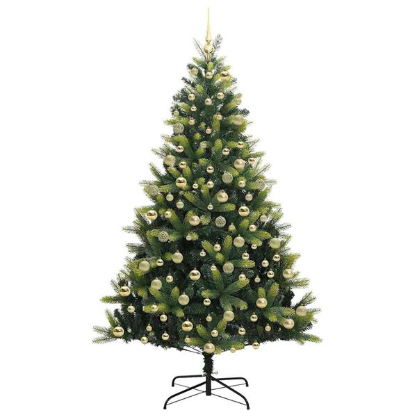 vidaXL Kunstkerstboom met scharnier 300 LEDs Groen 210 cm PVC en PE