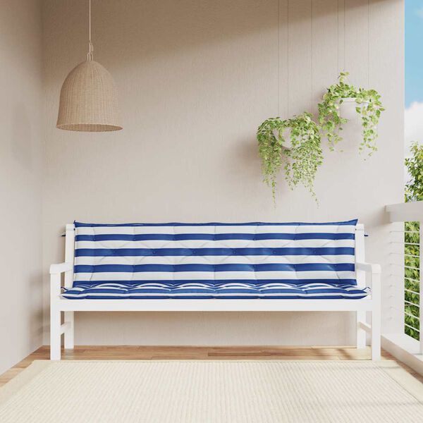 vidaXL Tuinbankkussens 2 st gestreept 200x50x7 cm stof wit en blauw