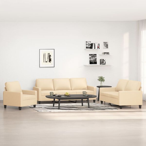 vidaXL 3-delige Loungeset met kussens stof crèmekleurig