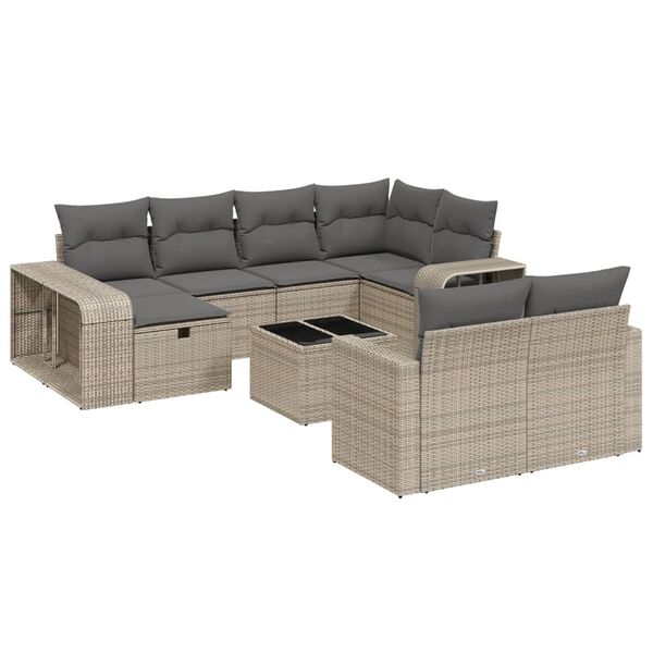 vidaXL 11-delige Loungeset met kussens poly rattan grijs