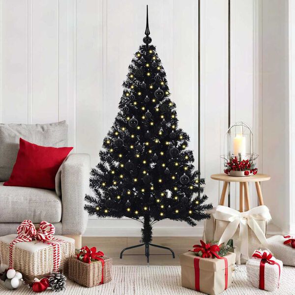 vidaXL Kunstmatig Voorverlicht Kerstboom met 150 LED Zwart 150 cm PVC