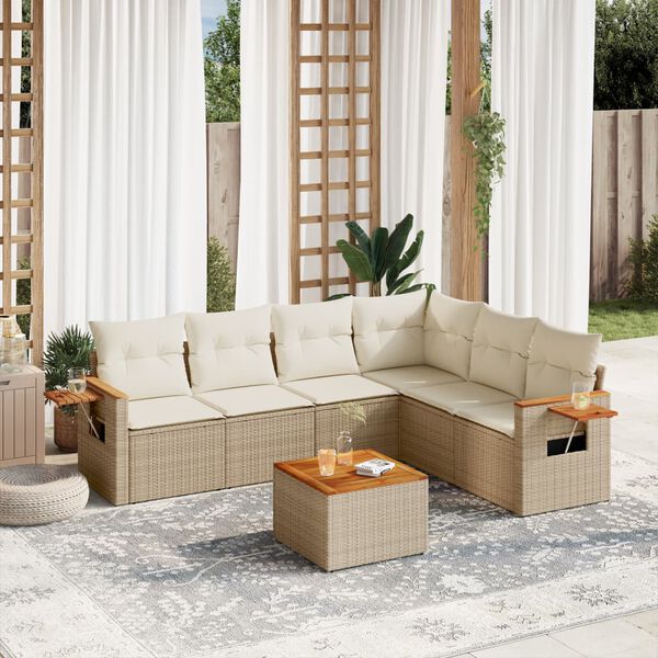 vidaXL 7-delige Loungeset met kussens poly rattan beige