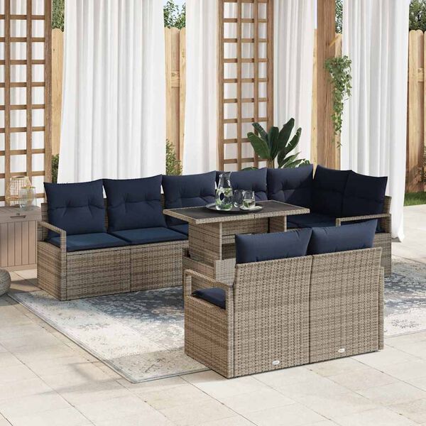 vidaXL Tuin Sofa Set met kussen 9 pcs Grijs en Marineblauw poly rattan