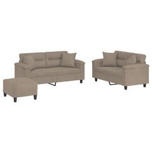 vidaXL 3-delige Loungeset met kussens microvezelstof taupe