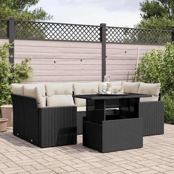 vidaXL 7-delige Loungeset met kussens poly rattan zwart