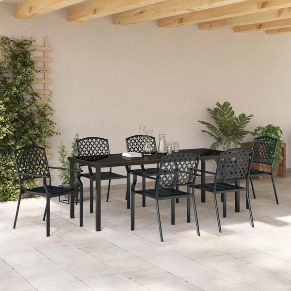 vidaXL Tuin eettafelset 7 pcs Antraciet Gepoedercoat staal