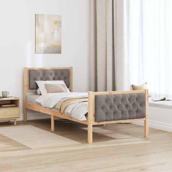 vidaXL Bedframe met hoofdeinde Taupe 80 x 200 cm Massief grenenhout