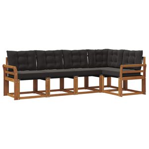 vidaXL Buiten bankenset met kussen 5 pcs Natuurlijk en Zwart
