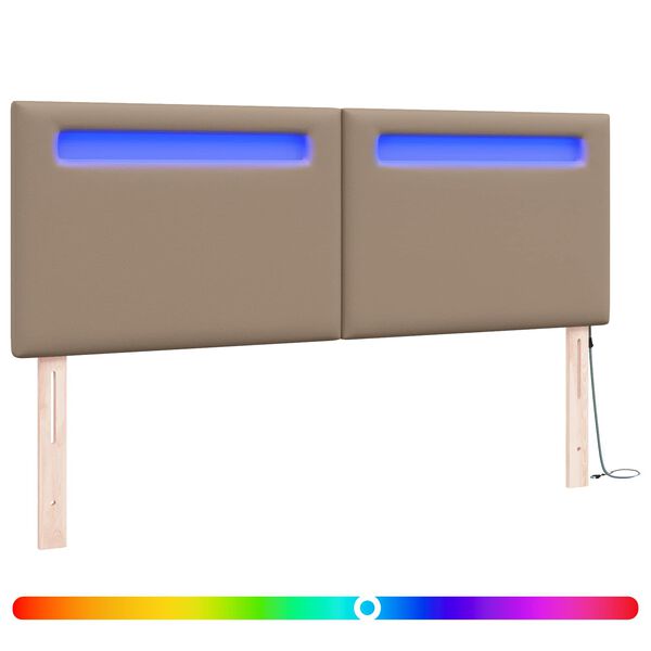 vidaXL LED Hoofdbord Cappuccino 144 cm Nep Leer