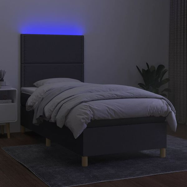 vidaXL Boxspring met matras en LED stof donkergrijs 80x200 cm