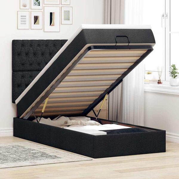 vidaXL Ottoman bed met matras en LED's 90x190cm stof zwart