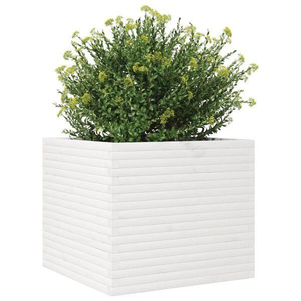 vidaXL Plantenbak 80x80x68,5 cm massief grenenhout wit